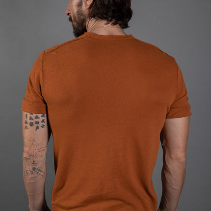 Men's Linen Blend Raw Edge Split V-Neck Tee