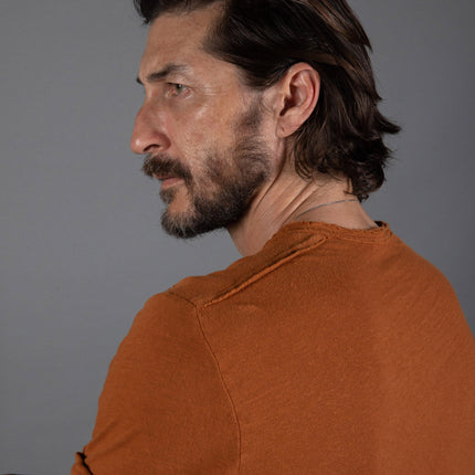 Men's Linen Blend Raw Edge Split V-Neck Tee