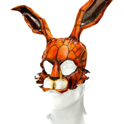 In Stock - Geometric Bunny Leather Mask in Sienna