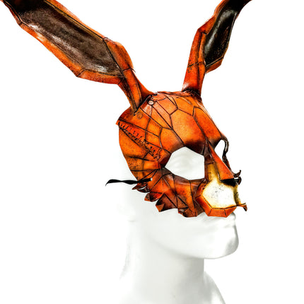 In Stock - Geometric Bunny Leather Mask in Sienna