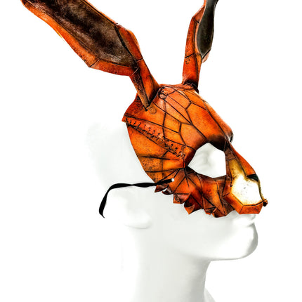 In Stock - Geometric Bunny Leather Mask in Sienna