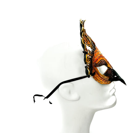 Layered Horned Owl Handmade Genuine Leather Mask In Sienna Shades