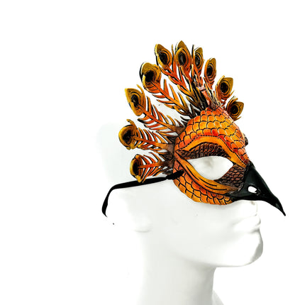 Layered Horned Owl Handmade Genuine Leather Mask In Sienna Shades