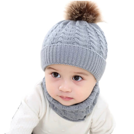 Organic Cotton Kids Beanie & Scarf Set | Chunky Knit Pom Pom Winter Set