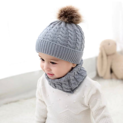 Organic Cotton Kids Beanie & Scarf Set | Chunky Knit Pom Pom Winter Set