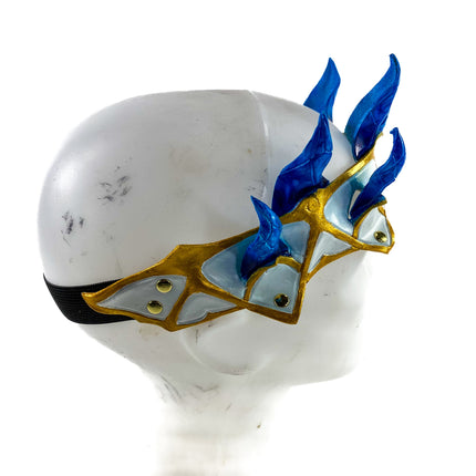 Masquerade Crown of Handmade Genuine Leather in blue gold and white