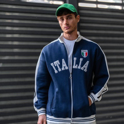 Italia Logo Oversized 3-Thread Fleece-Lined Compact Cardigan