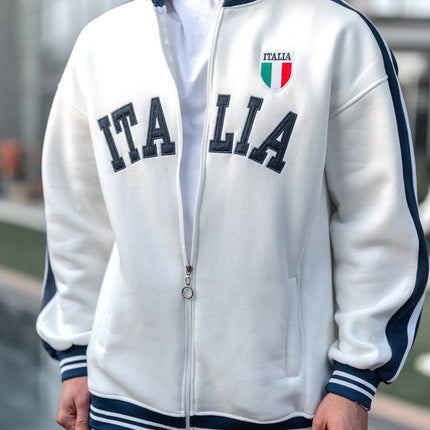 Italia Logo Oversized 3-Thread Fleece-Lined Compact Cardigan