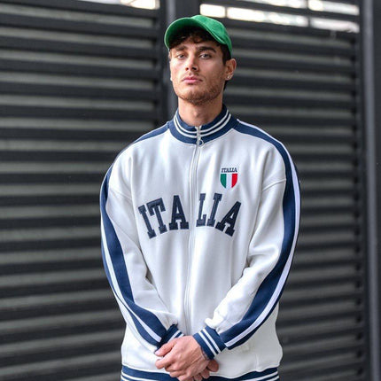 Italia Logo Oversized 3-Thread Fleece-Lined Compact Cardigan