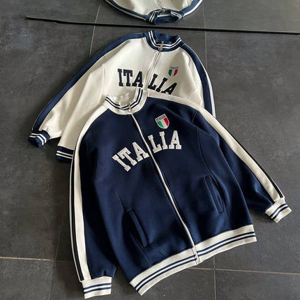 Italia Logo Oversized 3-Thread Fleece-Lined Compact Cardigan