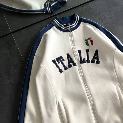 Italia Logo Oversized 3-Thread Fleece-Lined Compact Cardigan