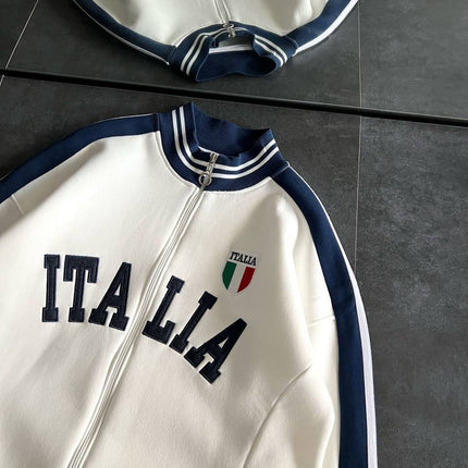 Italia Logo Oversized 3-Thread Fleece-Lined Compact Cardigan