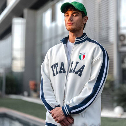 Italia Logo Oversized 3-Thread Fleece-Lined Compact Cardigan