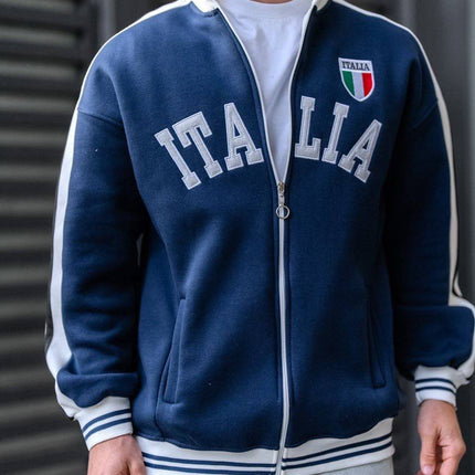 Italia Logo Oversized 3-Thread Fleece-Lined Compact Cardigan