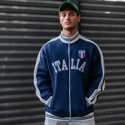 Italia Logo Oversized 3-Thread Fleece-Lined Compact Cardigan