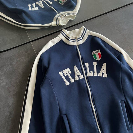 Italia Logo Oversized 3-Thread Fleece-Lined Compact Cardigan