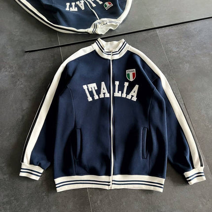 Italia Logo Oversized 3-Thread Fleece-Lined Compact Cardigan