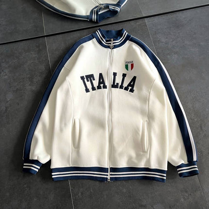 Italia Logo Oversized 3-Thread Fleece-Lined Compact Cardigan