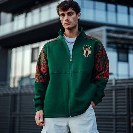 Italy Logo Zippered Hoodie - Stylish Sweatshirt with Sleeve Print Design