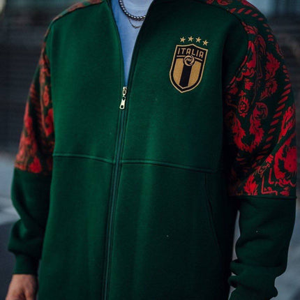 Italy Logo Zippered Hoodie - Stylish Sweatshirt with Sleeve Print Design