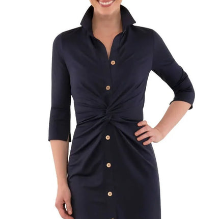 Twist Front Navy Dress
