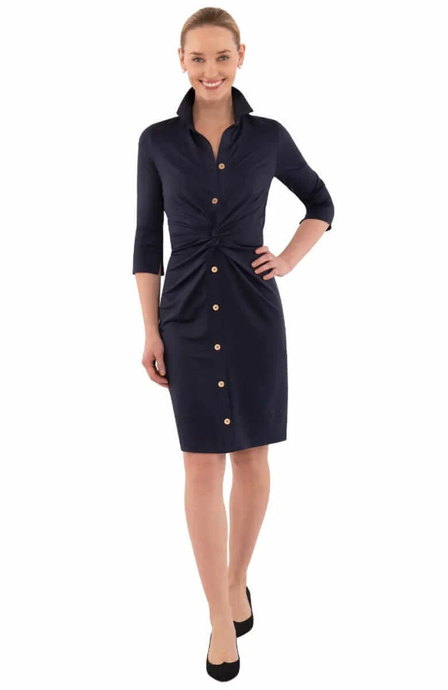 Twist Front Navy Dress