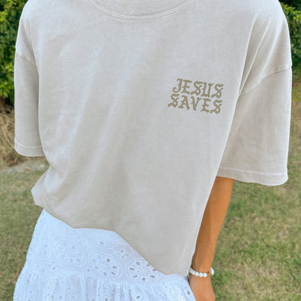 Jesus Saves Taupe Unisex Tee
