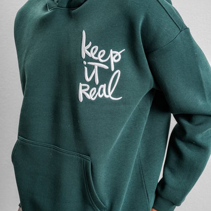 Keep It Real Embroidered Oversized Sweatshirt - Soft Brushed 3-Ply Fabric
