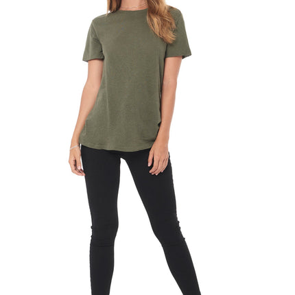 WOMEN'S LINEN BLEND CREW NECK TEE - ARMY