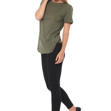 WOMEN'S LINEN BLEND CREW NECK TEE - ARMY