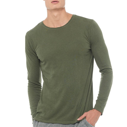 Men's Linen Blend Crew Neck Long Sleeve