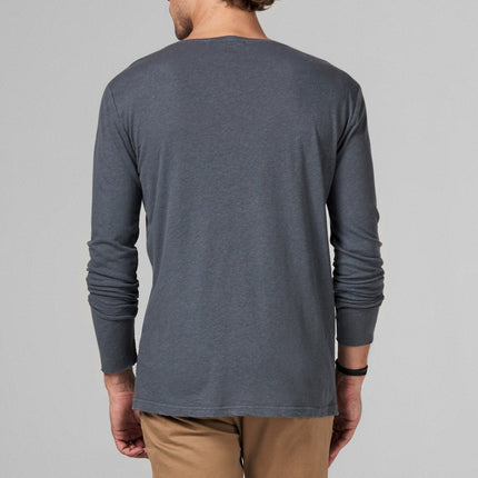 Men's Linen Blend Crew Neck Long Sleeve