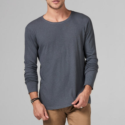 Men's Linen Blend Crew Neck Long Sleeve