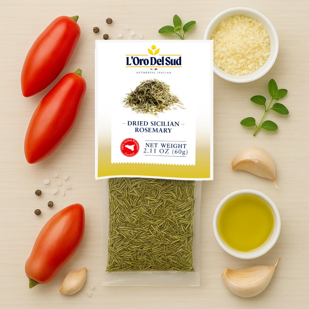 L’Oro Del Sud, Sicilian Rosemary Leaves, 2.11 oz (60 g)