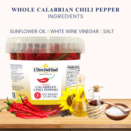 L'Oro Del Sud, Whole Calabrian Chili Peppers in Oil, 2.2 lb (1 kg)