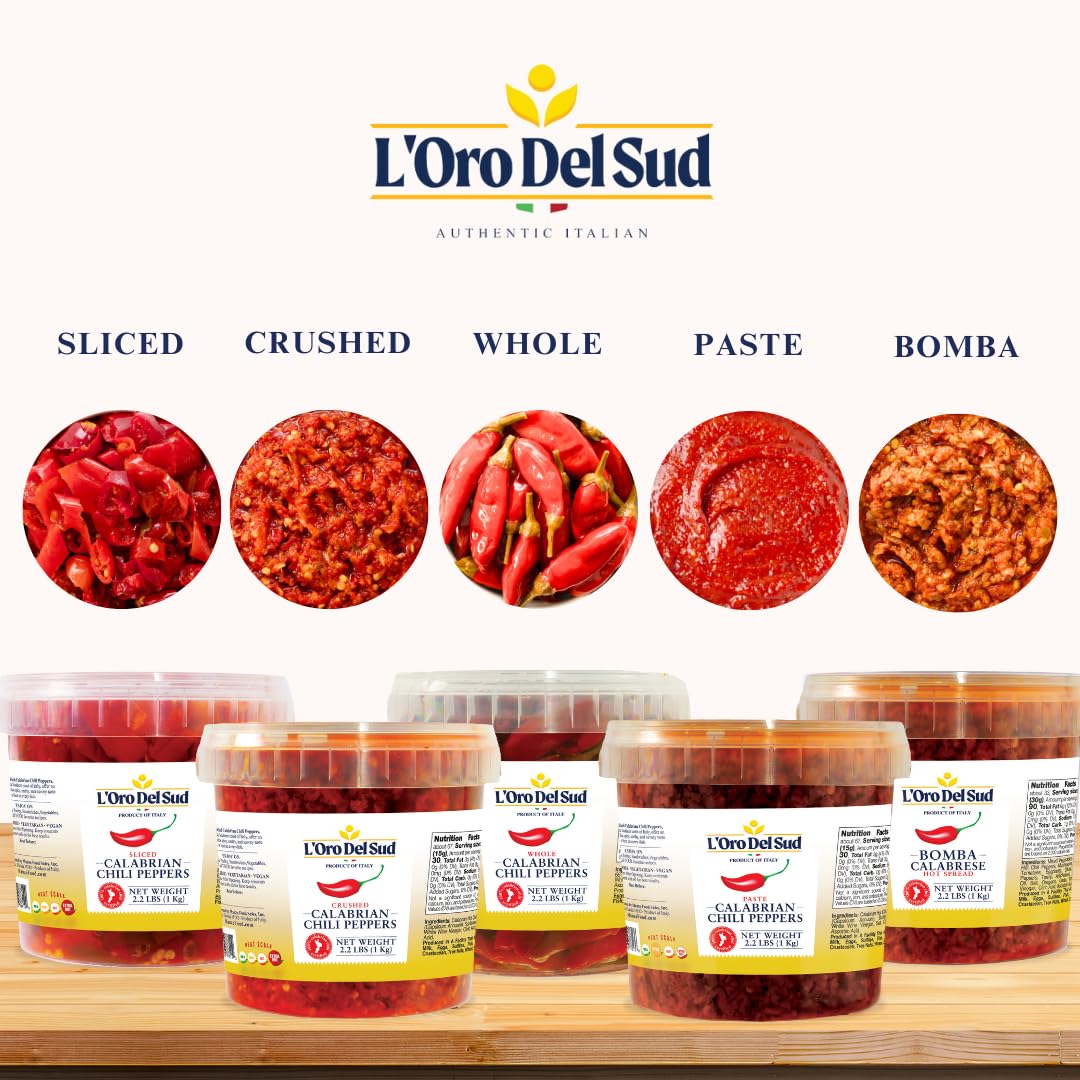 L'Oro Del Sud, Whole Calabrian Chili Peppers in Oil, 2.2 lb (1 kg)