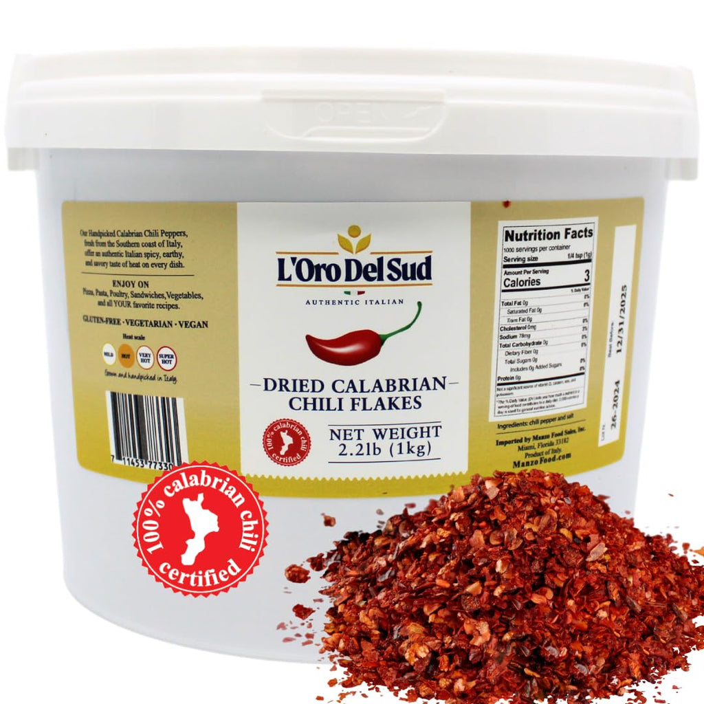 L'Oro Del Sud, Dry Calabrian Chili Red Pepper Flakes, 2.2 lb (1 kg)