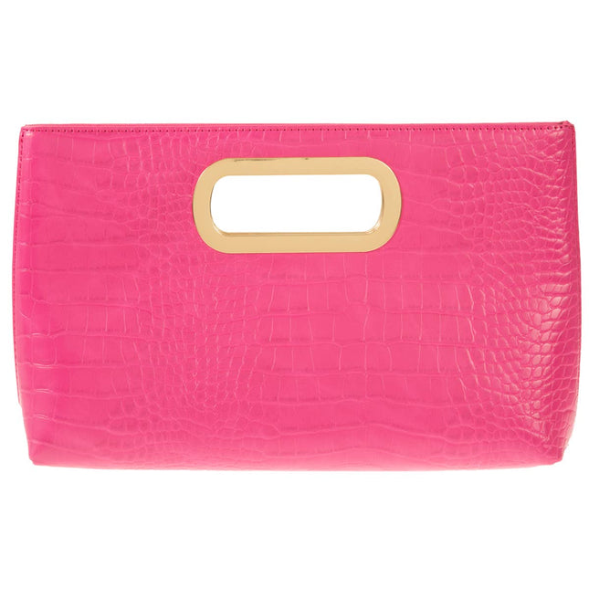 Leather Crocodile Top Handle Clutch
