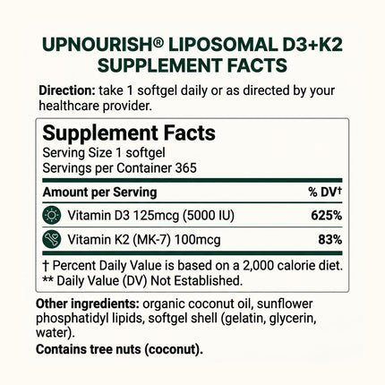 Liposomal Vitamin D3 5000IU K2 MK7 100 mcg