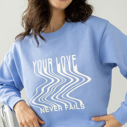 Love Never Fails Blue Unisex Crewneck