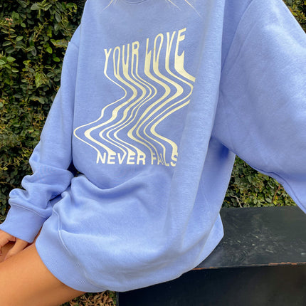 Love Never Fails Blue Unisex Crewneck