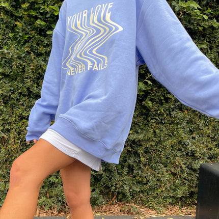Love Never Fails Blue Unisex Crewneck