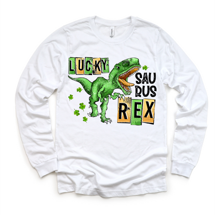 Lucky Saurus Rex St. Patrick's Day Shirt - Lucky Dinosaur Kids & Adult Tees