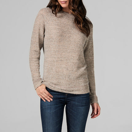 WOMEN'S MELANGE KNIT PULLOVER SWEATSHIRT - CAMEL