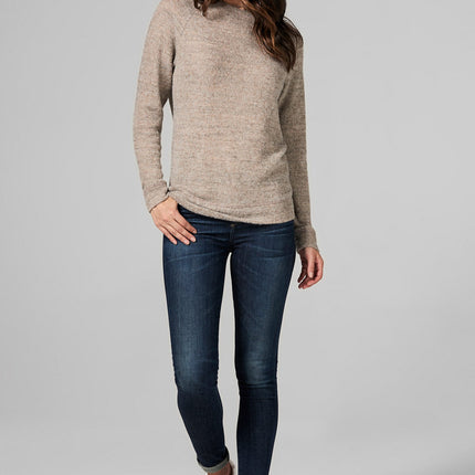 WOMEN'S MELANGE KNIT PULLOVER SWEATSHIRT - CAMEL