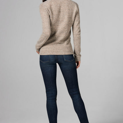 WOMEN'S MELANGE KNIT V-NECK PULLOVER SWEATSHIRT - CAMEL
