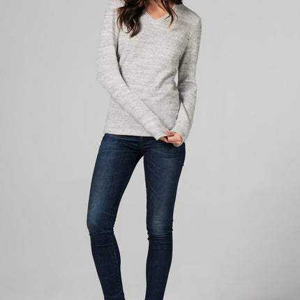 WOMEN'S MELANGE KNIT V-NECK PULLOVER SWEATSHIRT - HEATHER