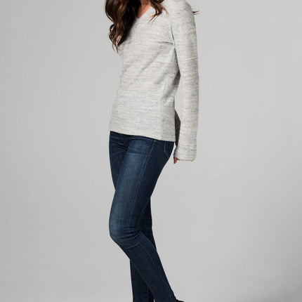 WOMEN'S MELANGE KNIT V-NECK PULLOVER SWEATSHIRT - HEATHER