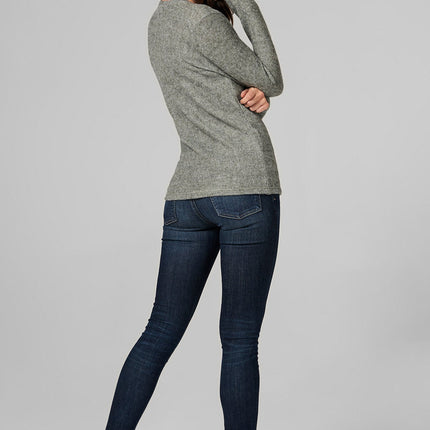 WOMEN'S MELANGE KNIT V-NECK PULLOVER SWEATSHIRT - ARMY