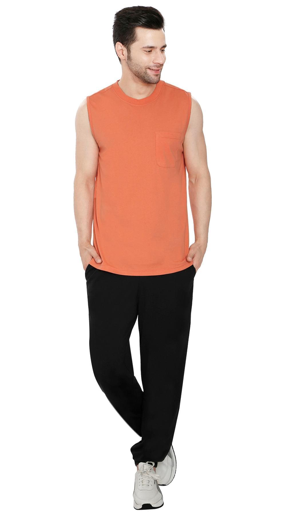Mens Sleeveless T-Shirt with Pocket - A No Cling Comfort Fit Tank